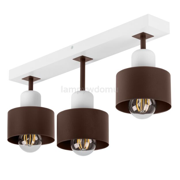 Brązowo-biała lampa sufitowa, trzypunktowy spot DBR50x7WE z drewna i metalu E27