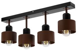 Brązowo-czarna lampa sufitowa, czteropunktowy spot DBR60x7SC z drewna i metalu E27