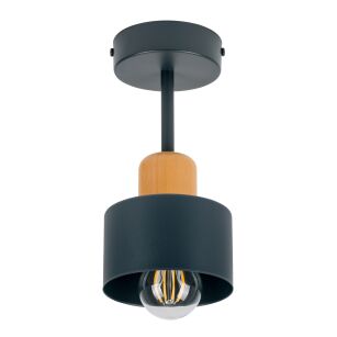 Antracytowa lampa sufitowa, jednopunktowy spot DBU1010AN z drewna i metalu E27