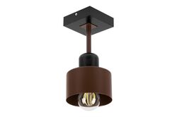 Brązowo-czarna lampa sufitowa, jednopunktowy spot DBR10x10SC z drewna i metalu E27