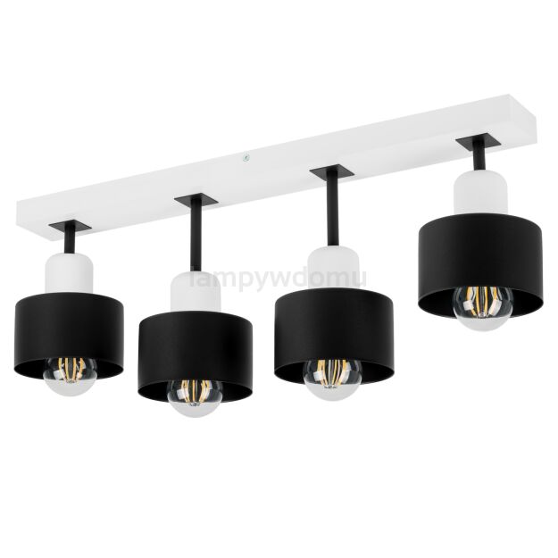 Czarno-biała lampa sufitowa, czteropunktowy spot DSC60x7WE z drewna i metalu E27