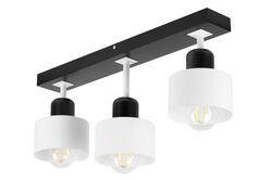 Biało-czarna lampa sufitowa, trzypunktowy spot DWE50x7SC z drewna i metalu E27