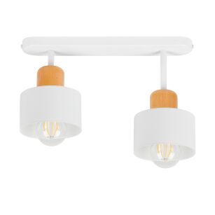 Biała lampa sufitowa, dwupunktowy spot DBU3306WE z drewna i metalu E27