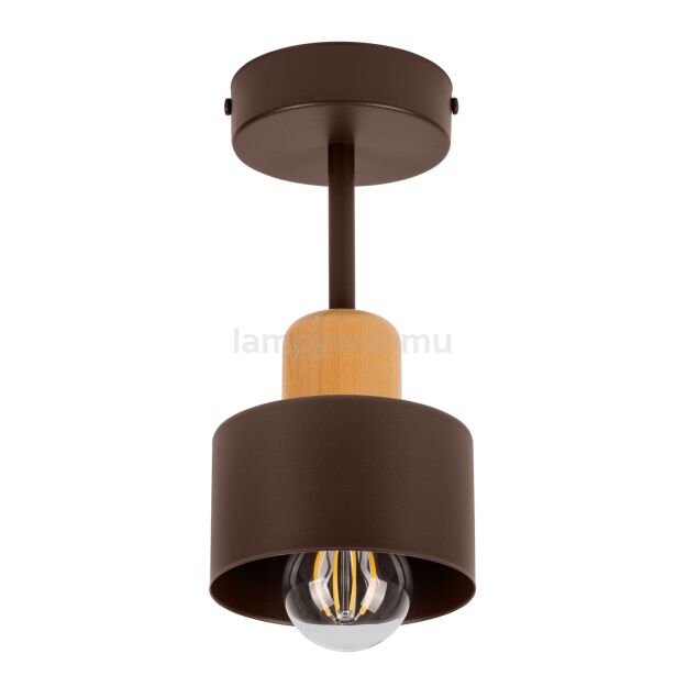 Brązowa lampa sufitowa, jednopunktowy spot DBU1010BR z drewna i metalu E27