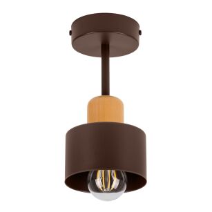 Brązowa lampa sufitowa, jednopunktowy spot DBU1010BR z drewna i metalu E27