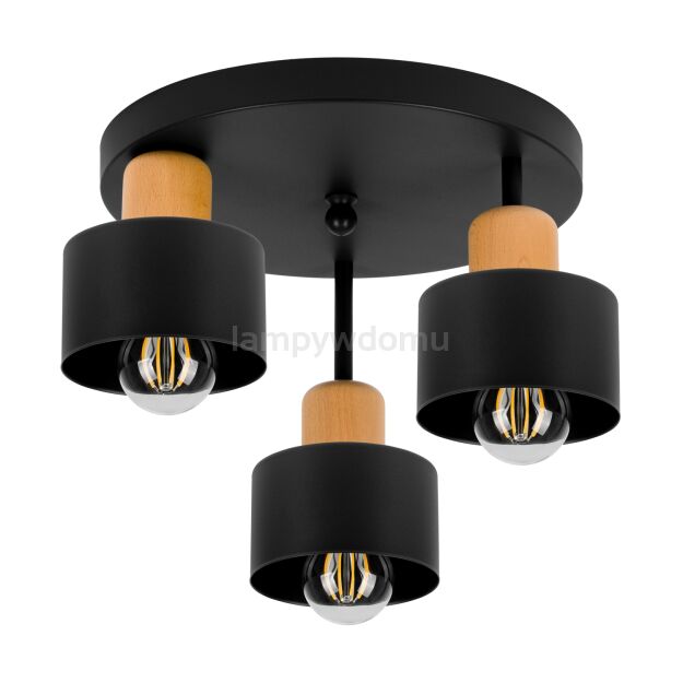 Czarna lampa sufitowa, trzypunktowy spot DBU3030SC z drewna i metalu E27