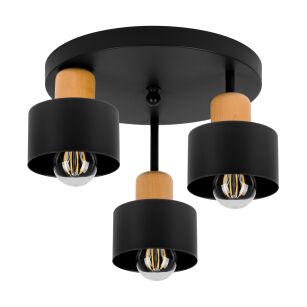 Czarna lampa sufitowa, trzypunktowy spot DBU3030SC z drewna i metalu E27
