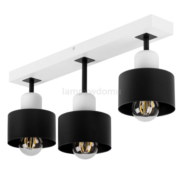 Czarno-biała lampa sufitowa, trzypunktowy spot DSC50x7WE z drewna i metalu E27