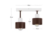 Brązowo-biała lampa sufitowa, dwupunktowy spot DBR30x7WE z drewna i metalu E27 - 4