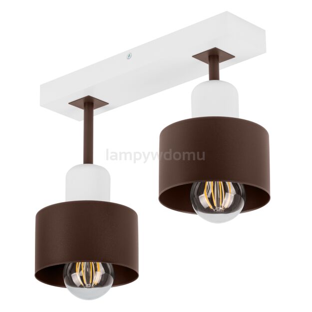 Brązowo-biała lampa sufitowa, dwupunktowy spot DBR30x7WE z drewna i metalu E27