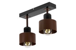 Brązowo-czarna lampa sufitowa, dwupunktowy spot DBR30x7SC z drewna i metalu E27