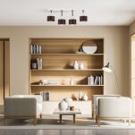 Brązowo-biała lampa sufitowa, czteropunktowy spot DBR60x7WE z drewna i metalu E27 - 3