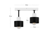 Czarno-biała lampa sufitowa, dwupunktowy spot DSC30x7WE z drewna i metalu E27 - 4