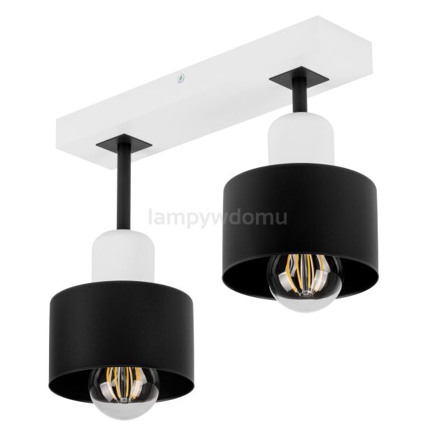 Czarno-biała lampa sufitowa, dwupunktowy spot DSC30x7WE z drewna i metalu E27