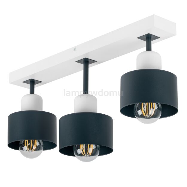 Antracytowo-biała lampa sufitowa, trzypunktowy spot DAN50x7WE z drewna i metalu E27