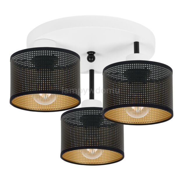 Lampa sufitowa biała trzypunktowa z czarnymi abażurami B-3030WE-SC E27