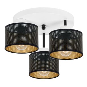 Lampa sufitowa biała trzypunktowa z czarnymi abażurami B-3030WE-SC E27