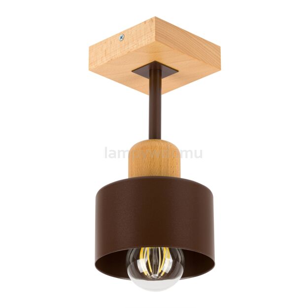 Brązowa lampa sufitowa, jednopunktowy spot DBR10x10BU z drewna i metalu E27