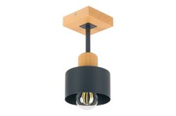 Antracytowa lampa sufitowa, jednopunktowy spot DAN10x10BU z drewna i metalu E27
