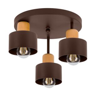 Brązowa lampa sufitowa, trzypunktowy spot DBU3030BR z drewna i metalu E27