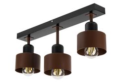 Brązowo-czarna lampa sufitowa, trzypunktowy spot DBR50x7SC z drewna i metalu E27