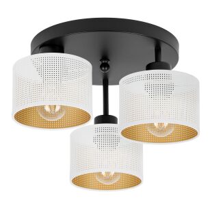 Lampa sufitowa czarna trzypunktowa z białymi abażurami B-3030SC-WE E27